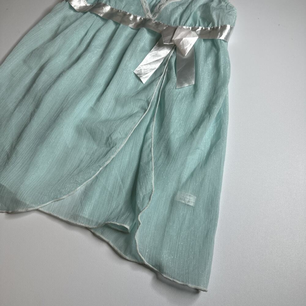 Y2K Sparkle Sheer Lace Slip Dress Blue Bow Lingerie Medium Angelcore Coquette - Picture 6 of 13
